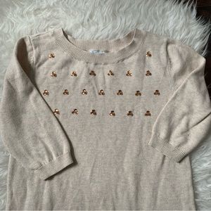 Girls rhinestone cotton sweater dress Oatmeal cotton knit w/ amber gems